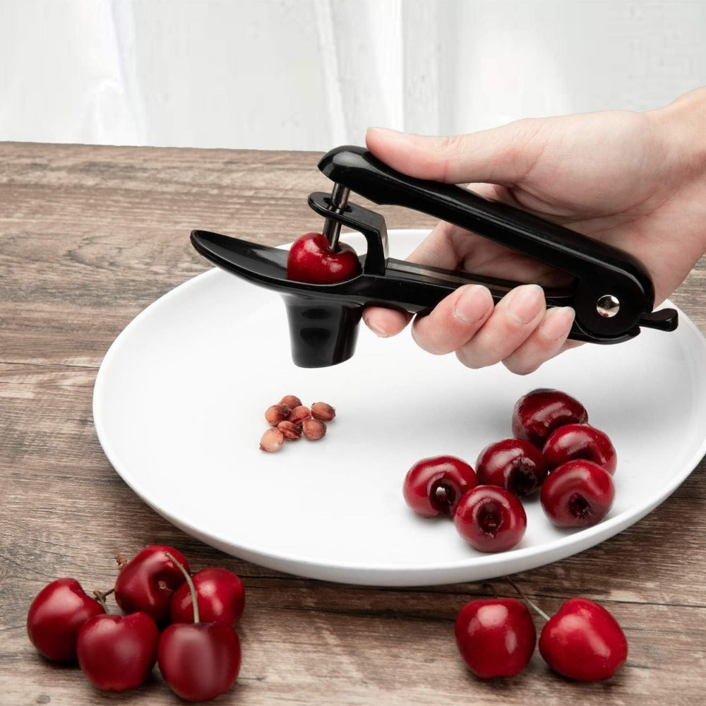 Stainless Steel Cherry Pitter Tool, Handheld Push Design with Lock, Saves Time for Cherry Jam