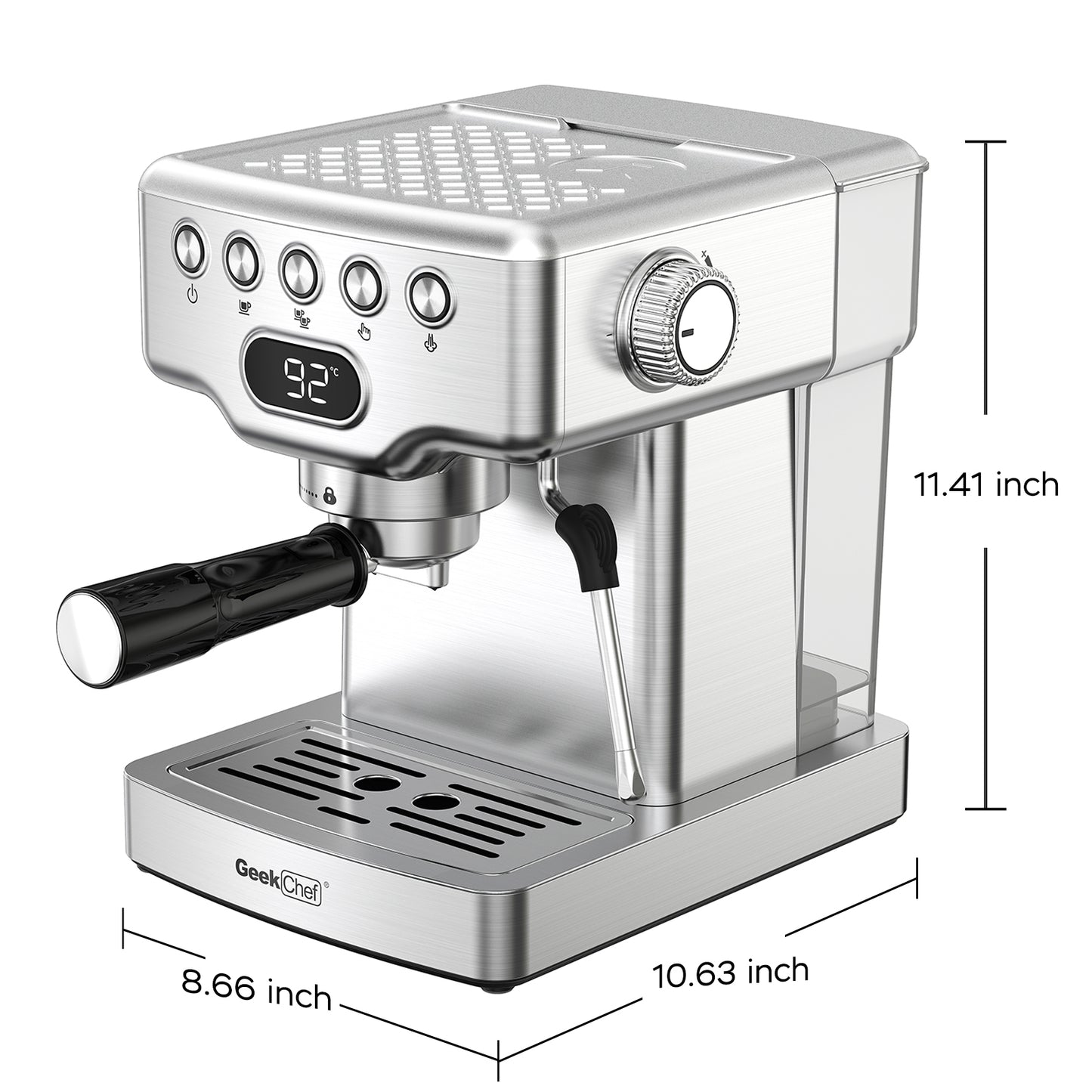 Geek Chef 20-Bar Espresso Machine with Milk Frother, 1.8L Tank, Stainless Steel for Home Use