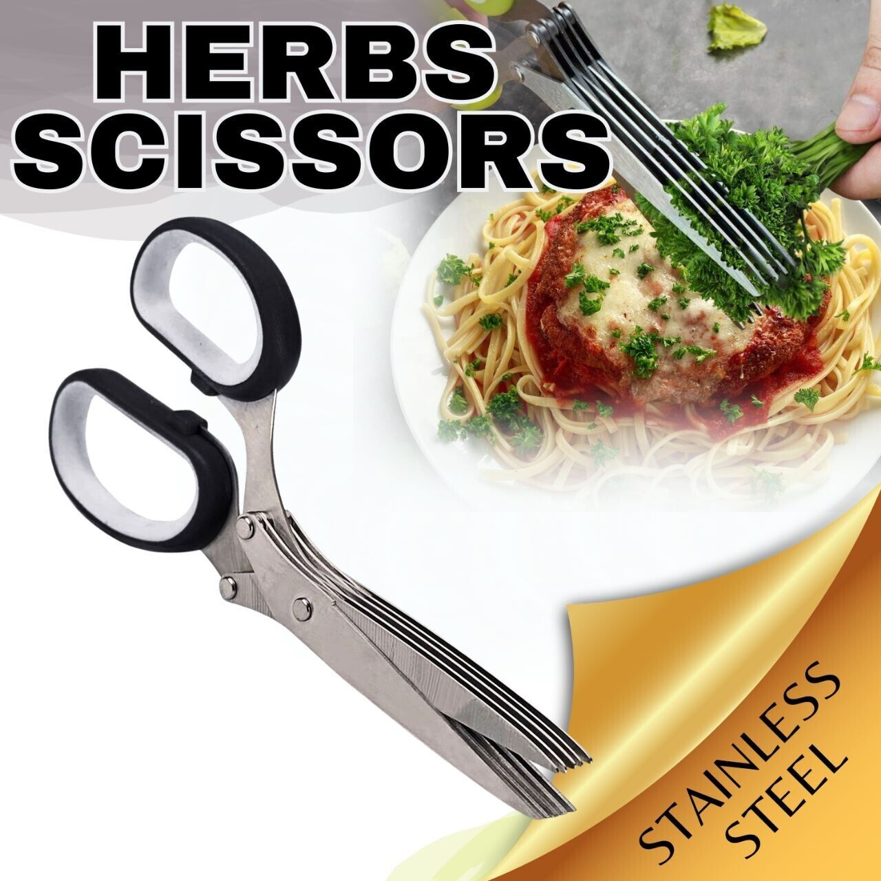 Stainless Steel Herb Scissors with Multi Blades, Fast-Cutting Shears for Kitchen Use