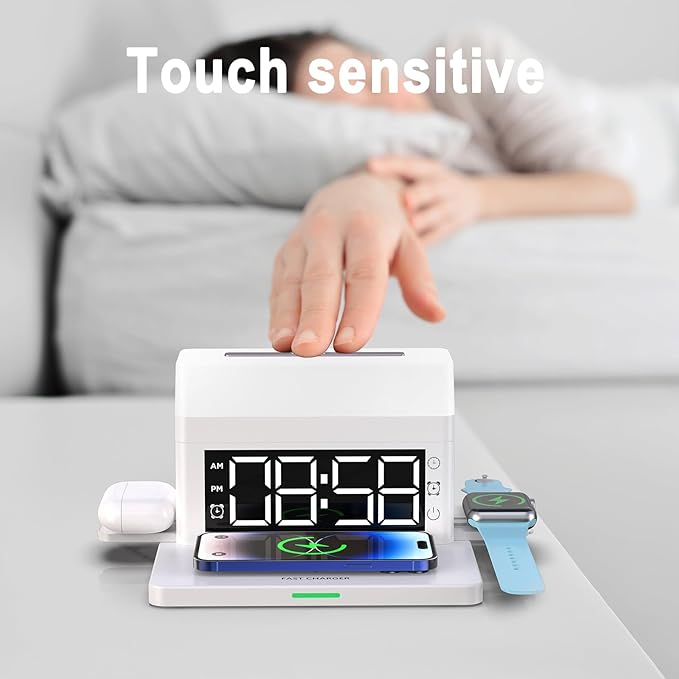 Digital LED Alarm Clock with Wireless Charger, Night Light, USB Port, 12/24H for Bedroom Use