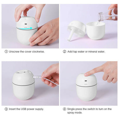 Mini USB Air Humidifier, Ultrasonic Essential Oil Diffuser & Purifier for Home and Car