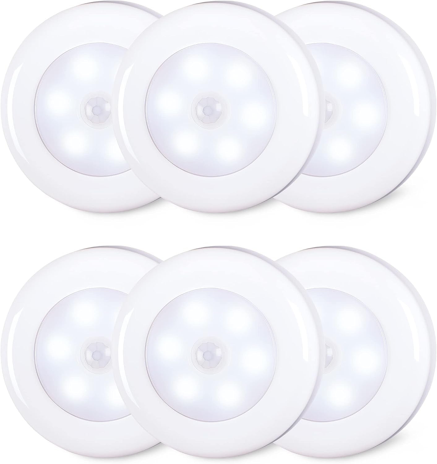 6-Pack Motion Sensor LED Puck Lights, Battery-Operated for Stairs, Closet, Under Cabinet (Cool White)