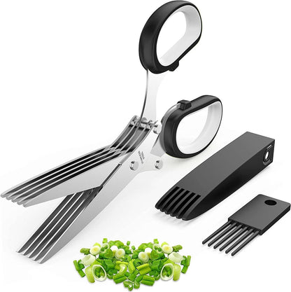 Stainless Steel Herb Scissors with Multi Blades, Fast-Cutting Shears for Kitchen Use