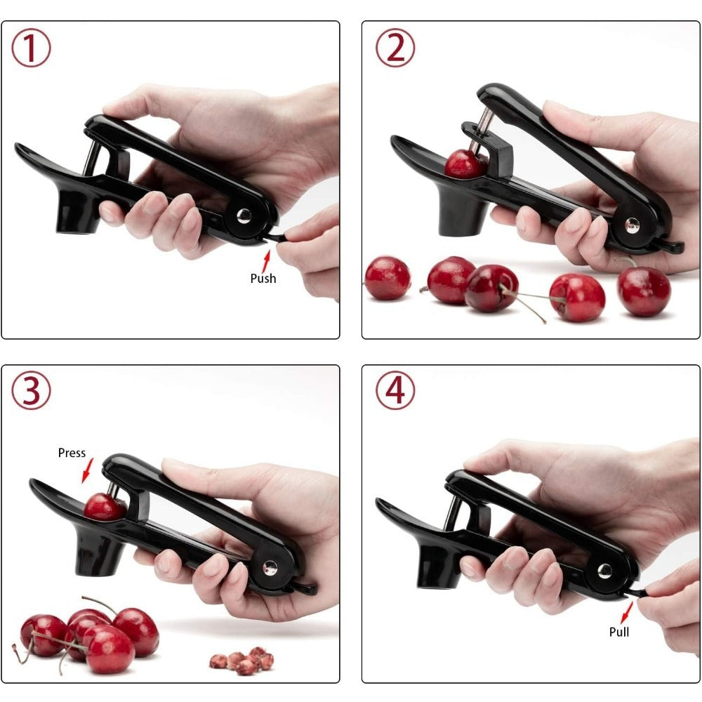 Stainless Steel Cherry Pitter Tool, Handheld Push Design with Lock, Saves Time for Cherry Jam