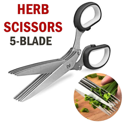 Stainless Steel Herb Scissors with Multi Blades, Fast-Cutting Shears for Kitchen Use