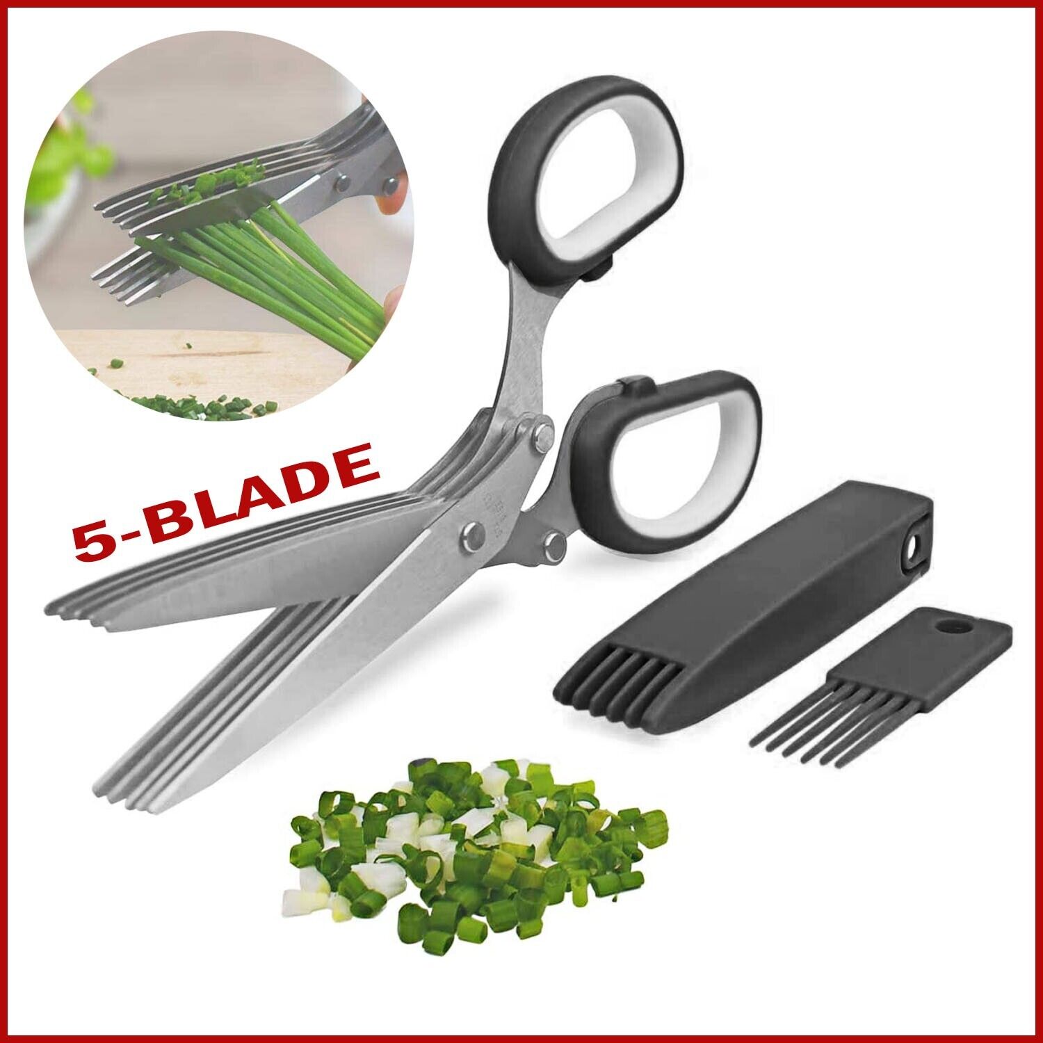 Stainless Steel Herb Scissors with Multi Blades, Fast-Cutting Shears for Kitchen Use