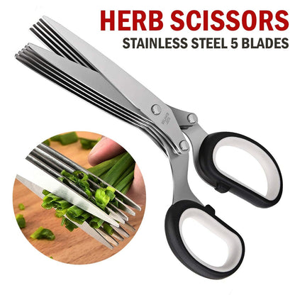 Stainless Steel Herb Scissors with Multi Blades, Fast-Cutting Shears for Kitchen Use