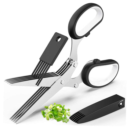 Stainless Steel Herb Scissors with Multi Blades, Fast-Cutting Shears for Kitchen Use