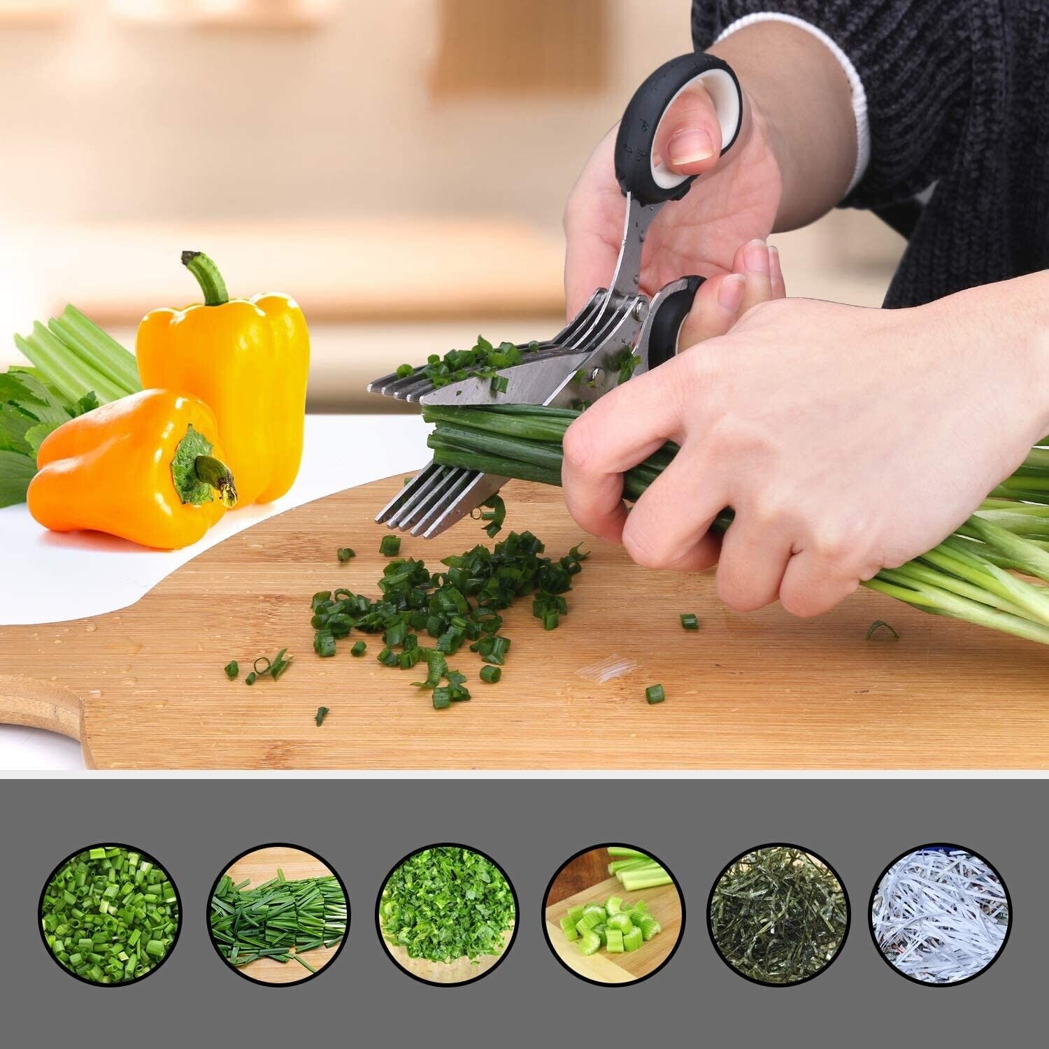 Stainless Steel Herb Scissors with Multi Blades, Fast-Cutting Shears for Kitchen Use