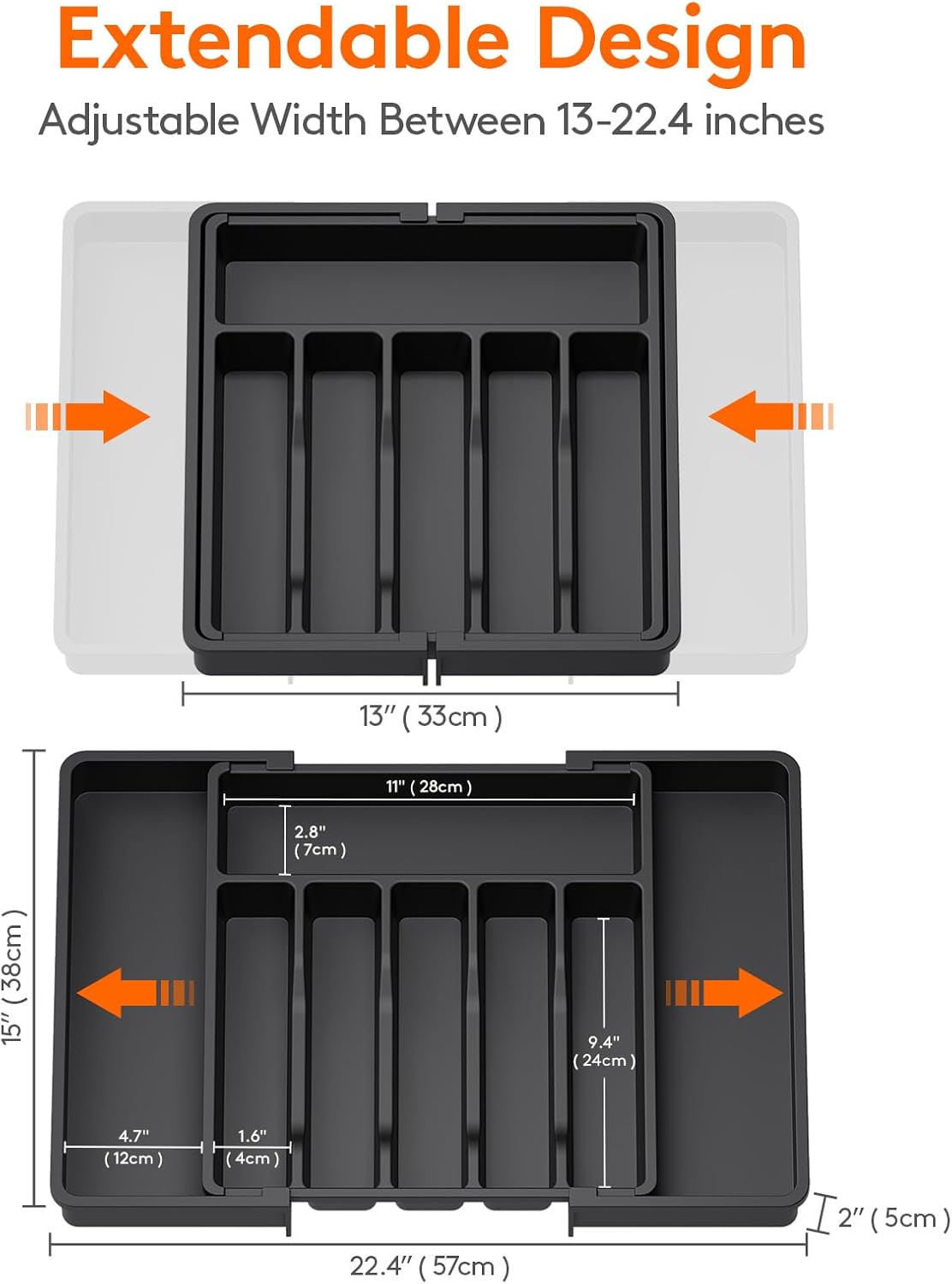 Expandable Silverware Drawer Organizer, BPA-Free Utensil Tray for Cutlery, Adjustable Storage