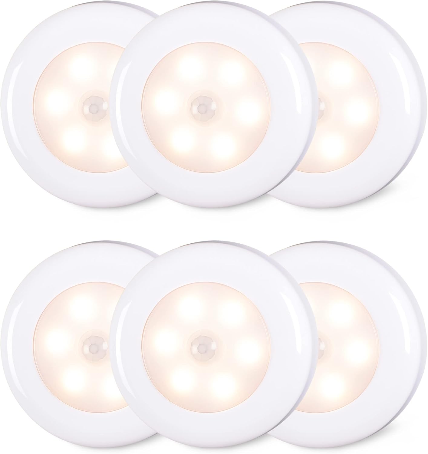 6-Pack Motion Sensor LED Puck Lights, Battery-Operated for Stairs, Closet, Under Cabinet (Cool White)