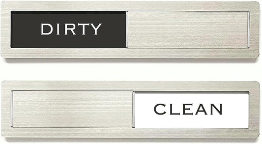 Dishwasher Magnet Clean Dirty Sign, Stainless Steel, Easy-Slide, Non-Scratch, Strong Magnet (Black/White)