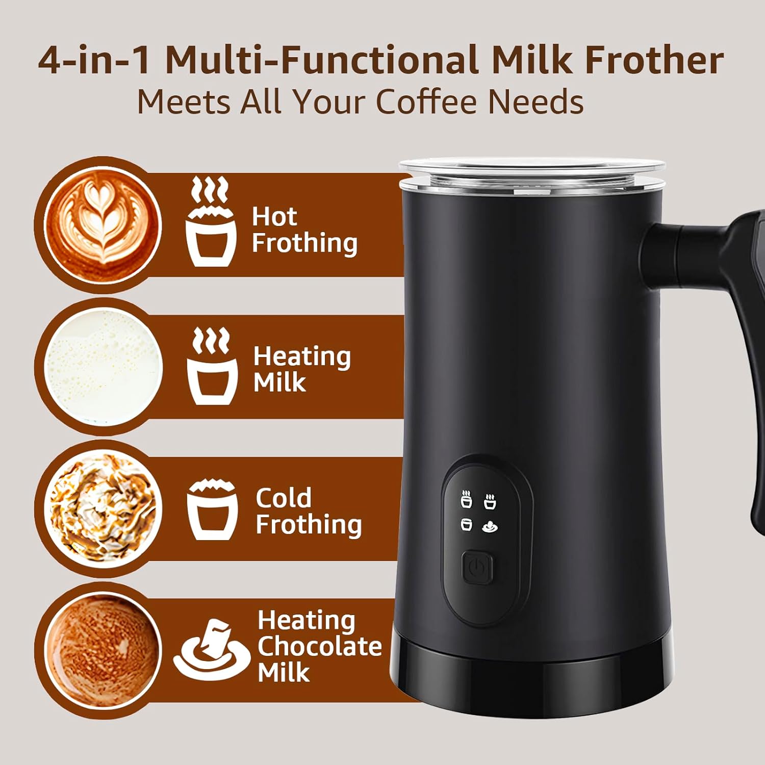 Milk Frother, 4 in 1 Electric Milk Steamer,11.8Oz/350Ml Automatic Warm and Cold Foam Frother for Coffee, Latte, Macchiato, Cappuccino, Hot Chocolate