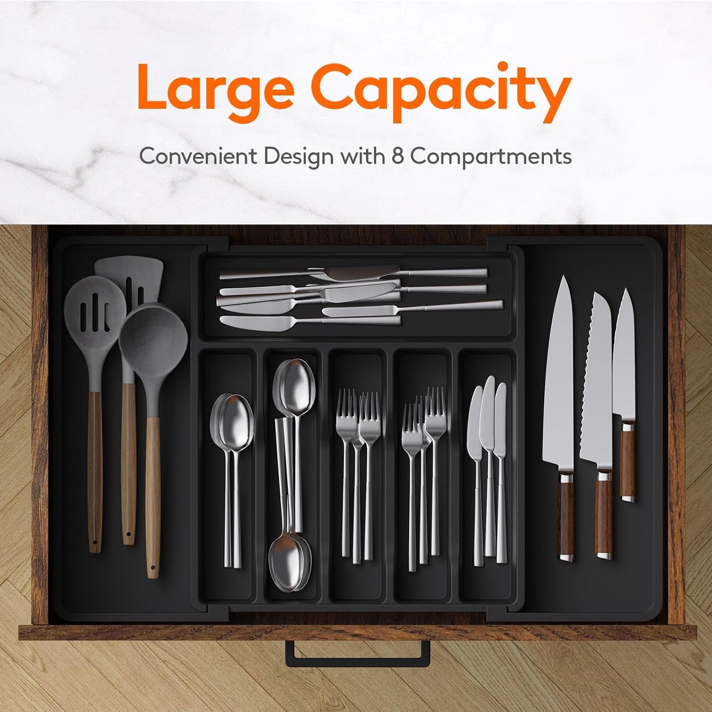 Expandable Silverware Drawer Organizer, BPA-Free Utensil Tray for Cutlery, Adjustable Storage