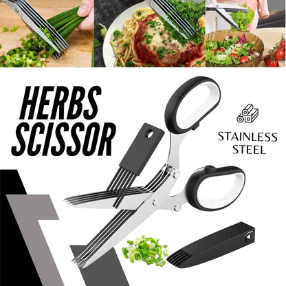 Stainless Steel Herb Scissors with Multi Blades, Fast-Cutting Shears for Kitchen Use