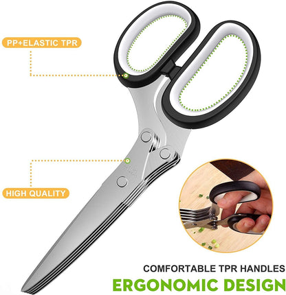 Stainless Steel Herb Scissors with Multi Blades, Fast-Cutting Shears for Kitchen Use