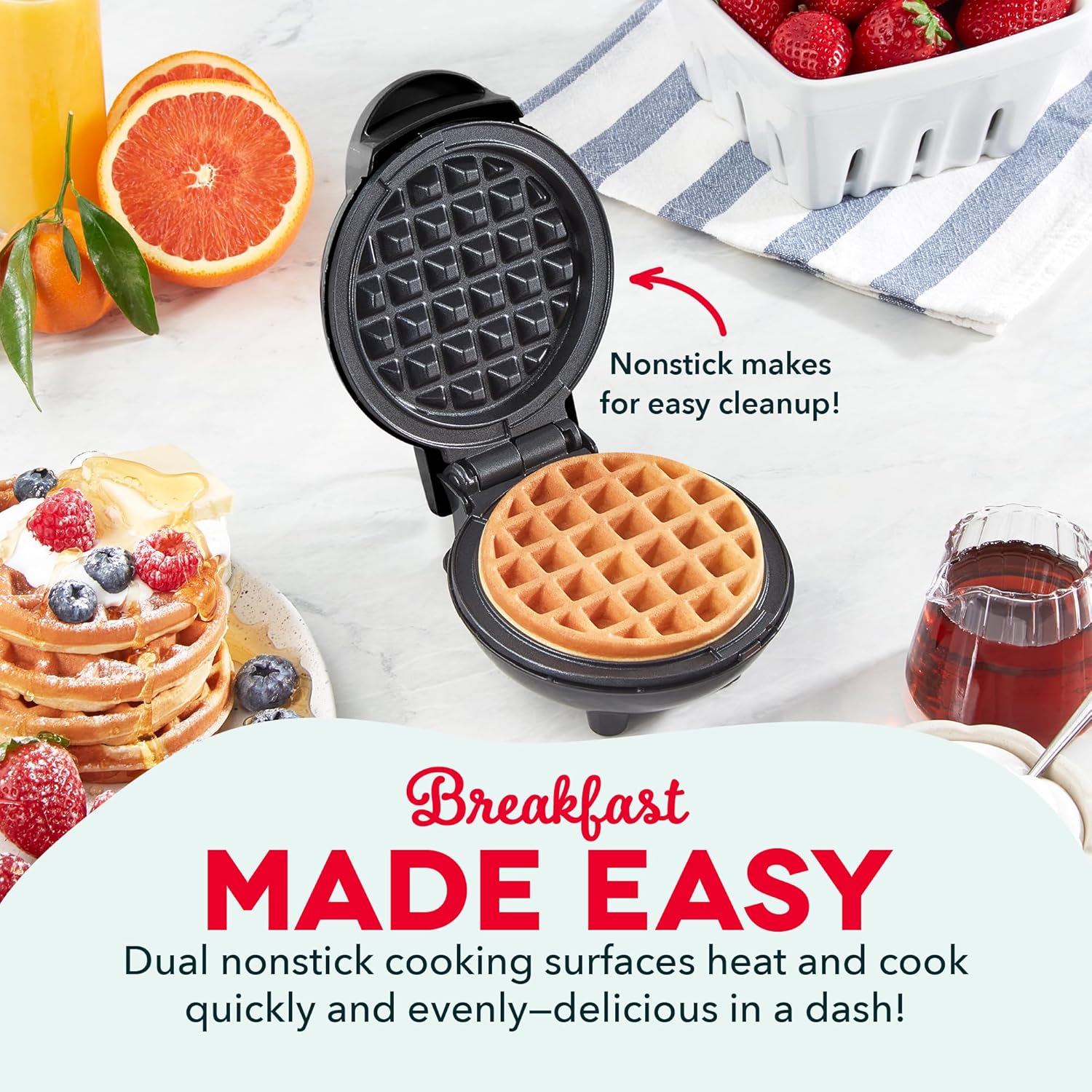 Mini Waffle Maker, 4” Nonstick Waffle Iron with Quick Heat-Up, Perfect for Kids & Families