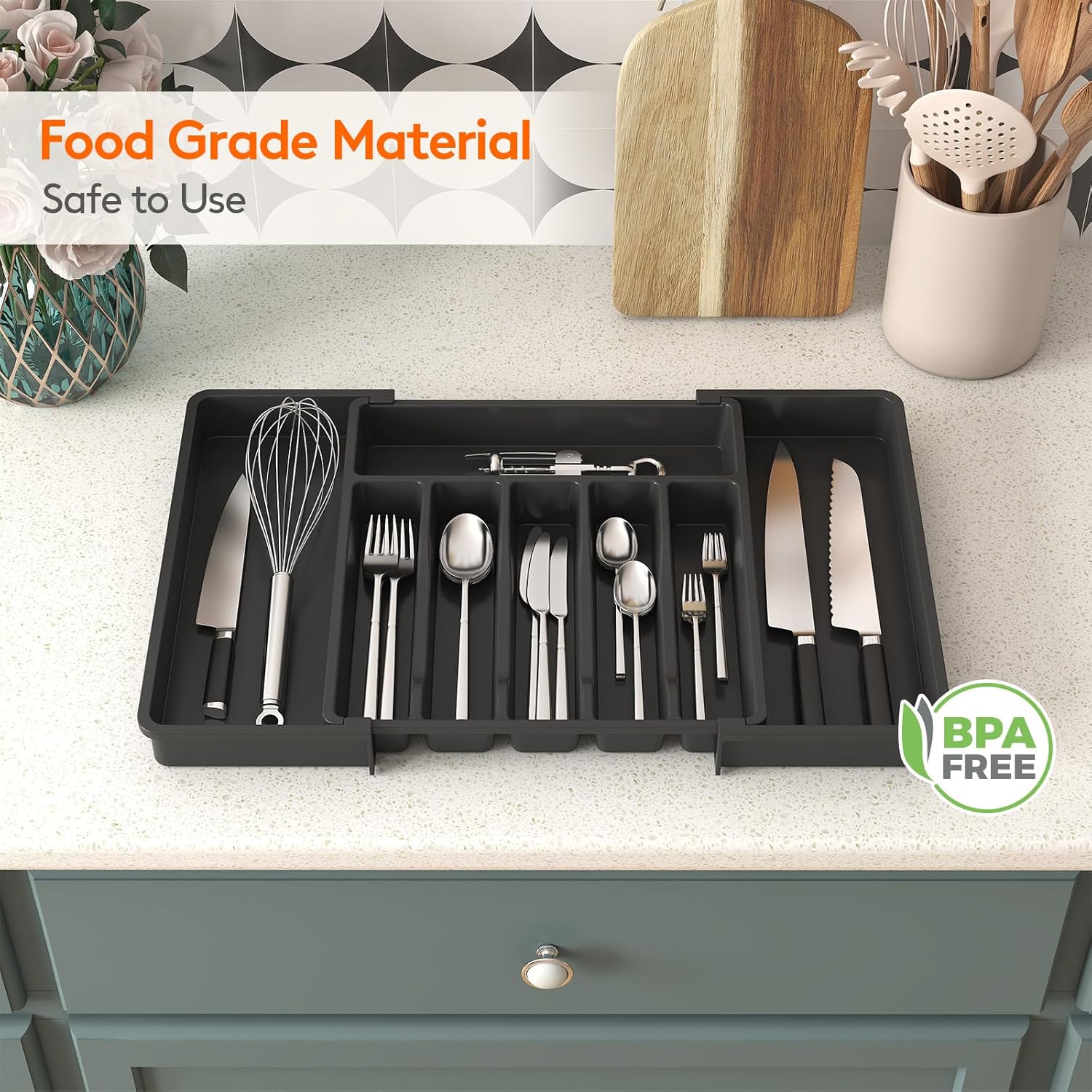 Expandable Silverware Drawer Organizer, BPA-Free Utensil Tray for Cutlery, Adjustable Storage