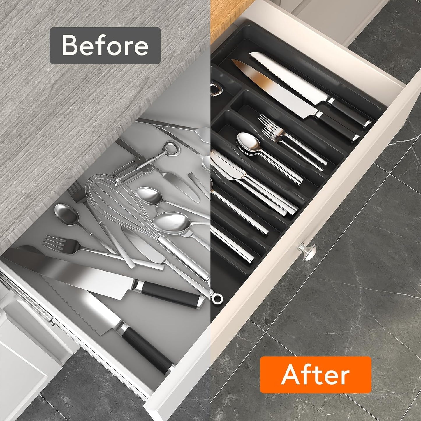 Expandable Silverware Drawer Organizer, BPA-Free Utensil Tray for Cutlery, Adjustable Storage