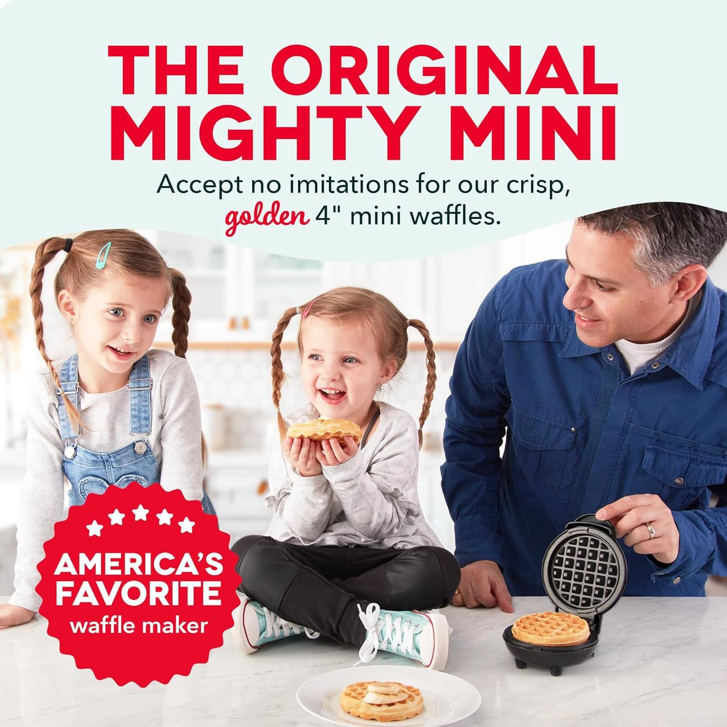 Mini Waffle Maker, 4” Nonstick Waffle Iron with Quick Heat-Up, Perfect for Kids & Families