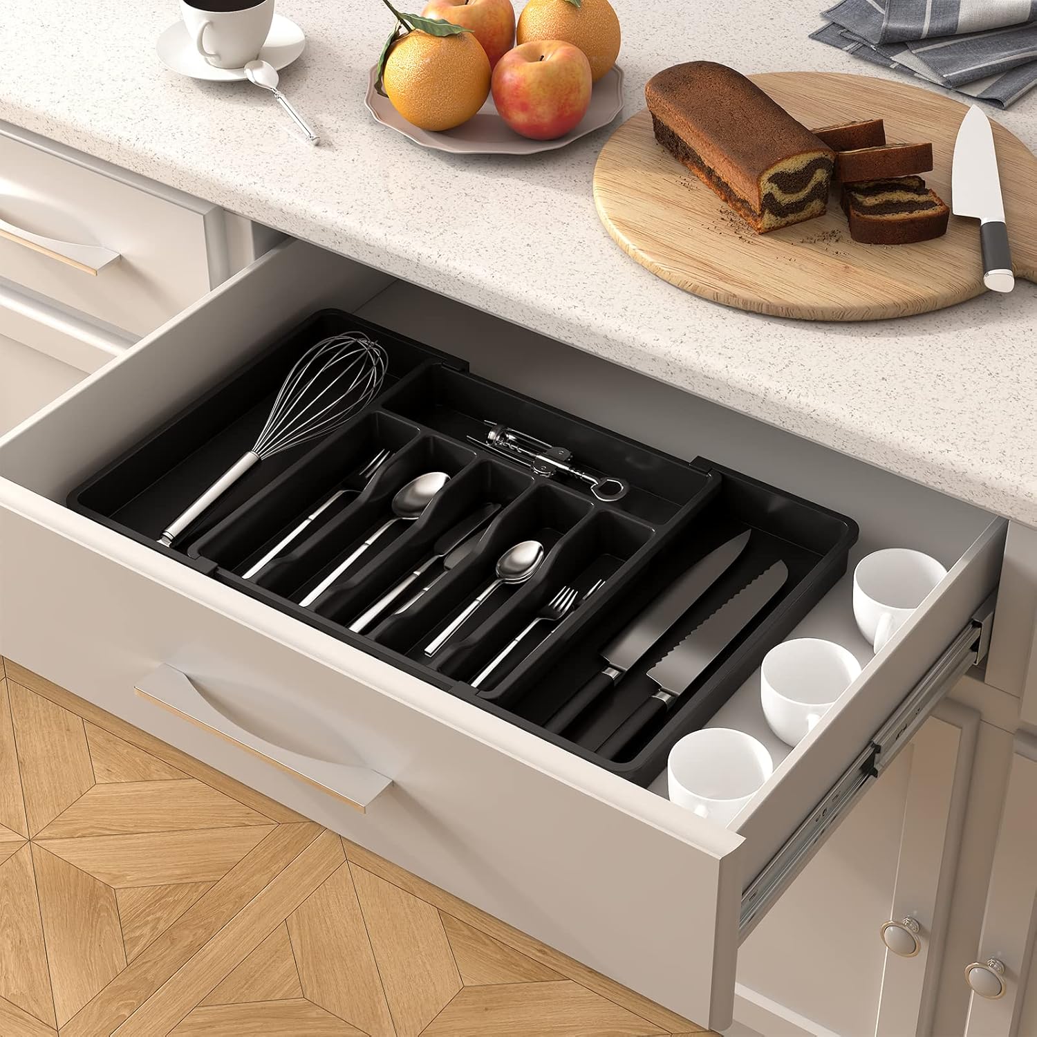 Expandable Silverware Drawer Organizer, BPA-Free Utensil Tray for Cutlery, Adjustable Storage