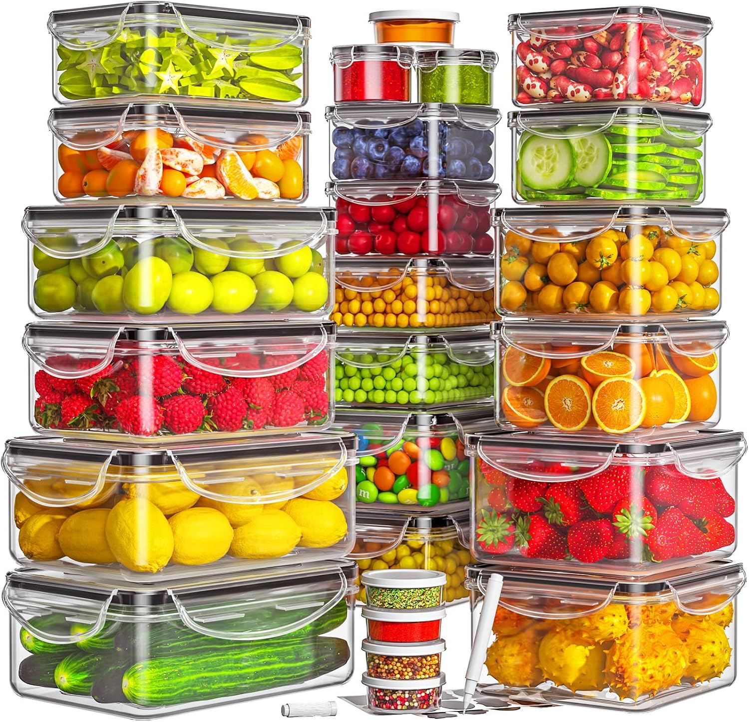 50-Piece Airtight Food Storage Containers, Reusable Meal Prep Set with Labels & Marker Pen(25 Containers & 25 Lids)