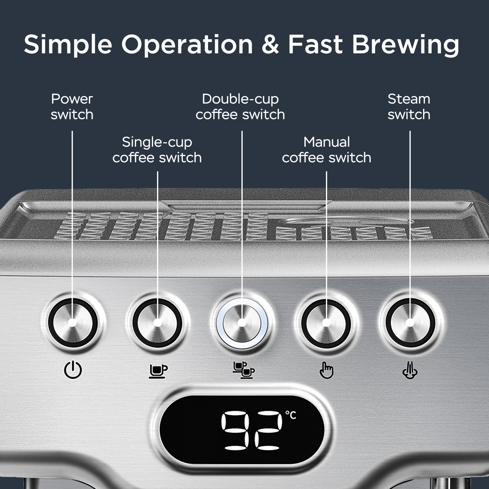 Geek Chef 20-Bar Espresso Machine with Milk Frother, 1.8L Tank, Stainless Steel for Home Use