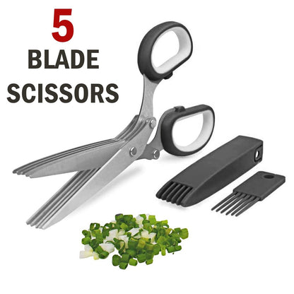 Stainless Steel Herb Scissors with Multi Blades, Fast-Cutting Shears for Kitchen Use