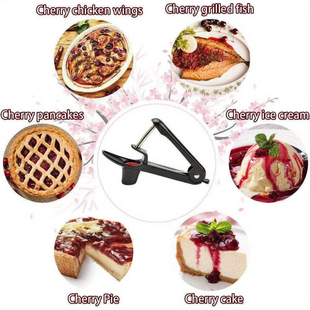 Stainless Steel Cherry Pitter Tool, Handheld Push Design with Lock, Saves Time for Cherry Jam