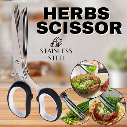 Stainless Steel Herb Scissors with Multi Blades, Fast-Cutting Shears for Kitchen Use