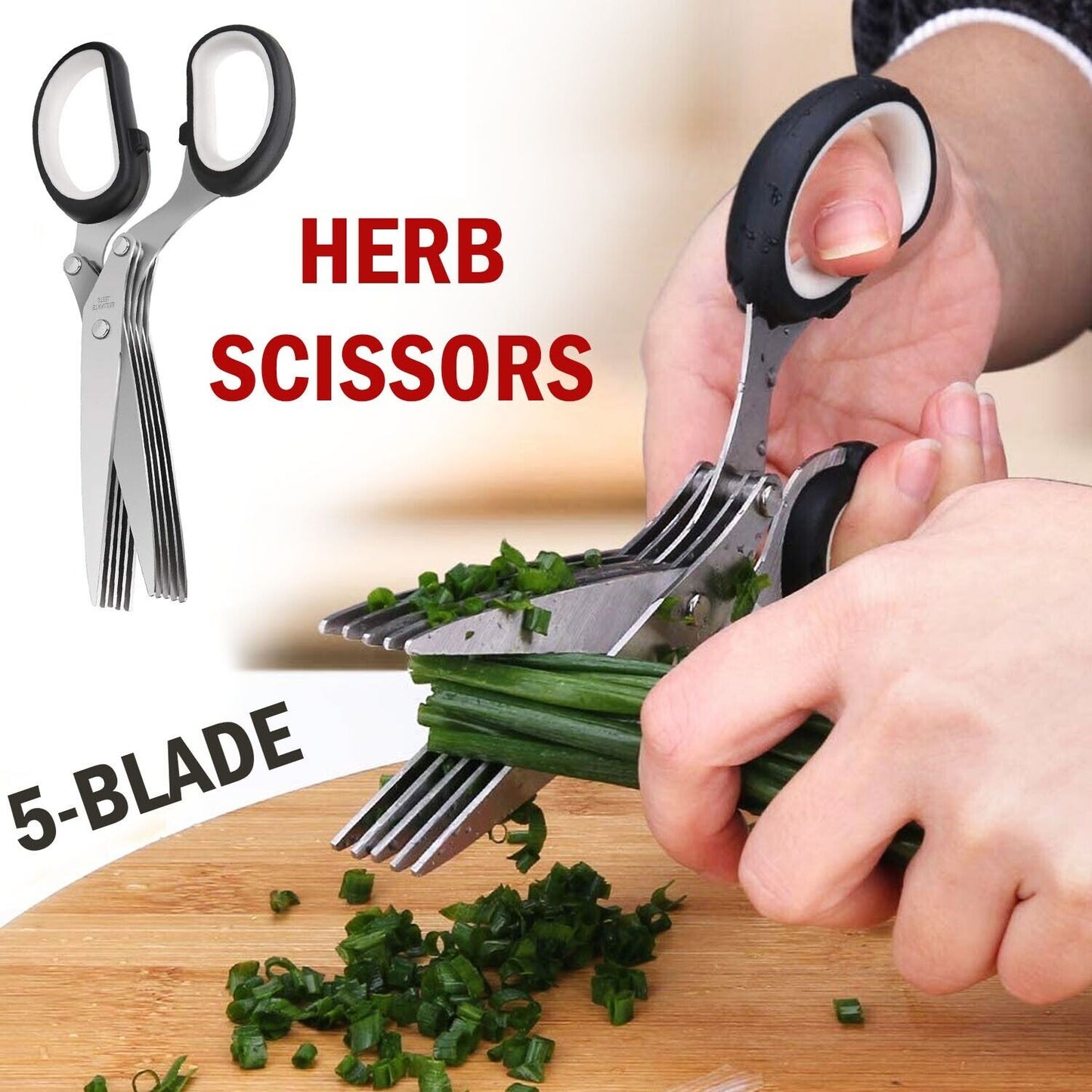 Stainless Steel Herb Scissors with Multi Blades, Fast-Cutting Shears for Kitchen Use